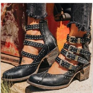 Freebird Black Strappy Ankle Boots